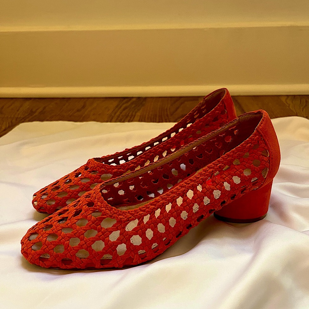 Topshop, Orange woven block heels